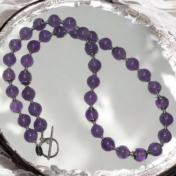 Exquisite Signed MMA CA Amethyst and 925 Silver Toggle Necklace